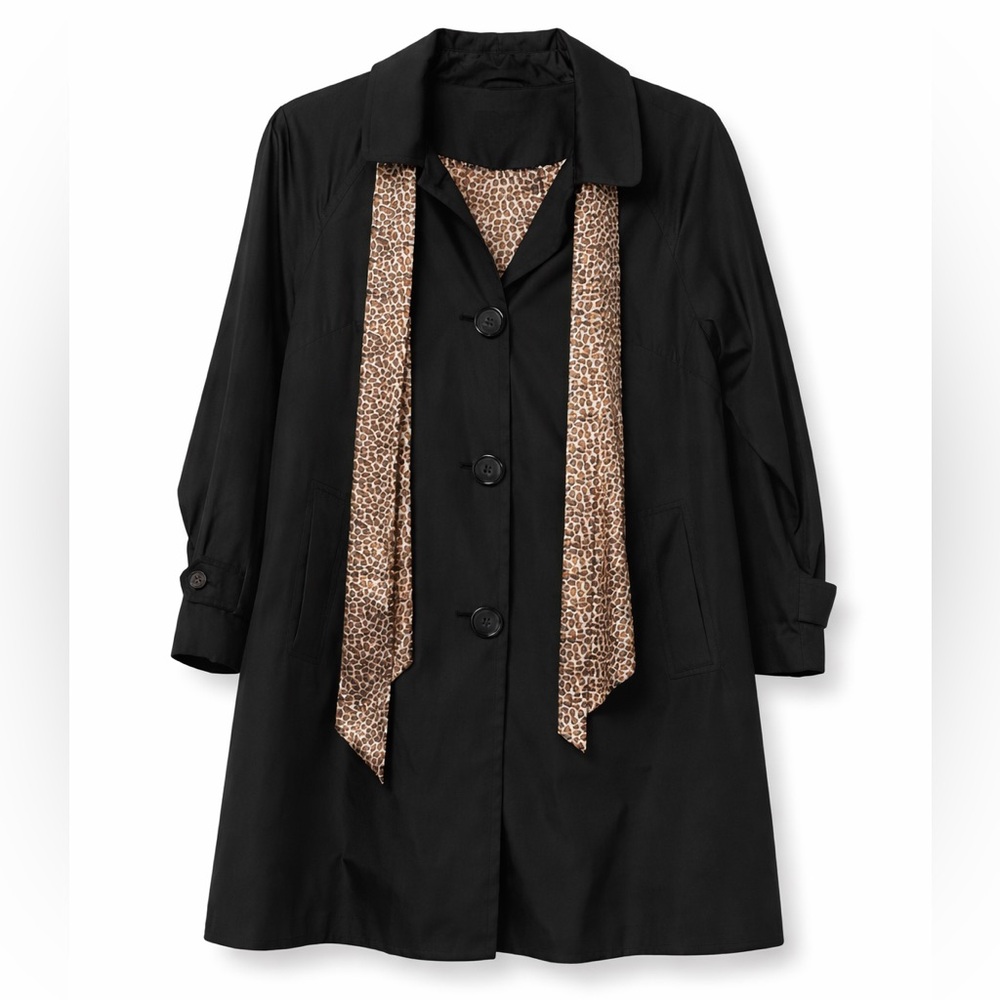 Dennis Basso Black Rain Swing Jacket Leopard Lining Size L